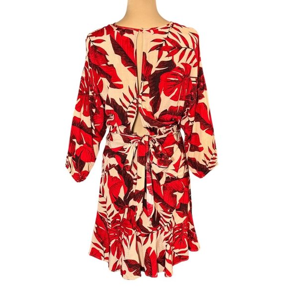 Johanna Ortiz X H&M Flounced Floral Mini Dress Sz.S Red Ruffle Blogger Fav - Picture 5 of 16